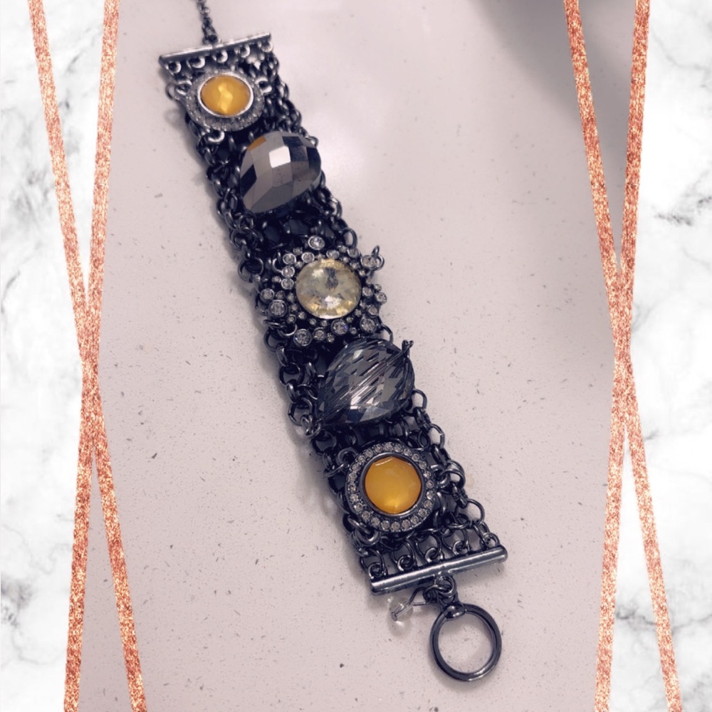 Gunmetal Silver Chain Sparkly Gems Rhinestone Bracelet
